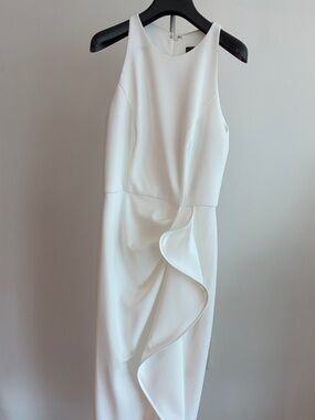 Aqua Cream Midi Dress with Front Ruffle